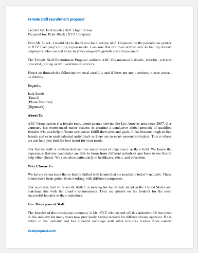 Female Staff Recruitment Proposal Letter - Download Letter