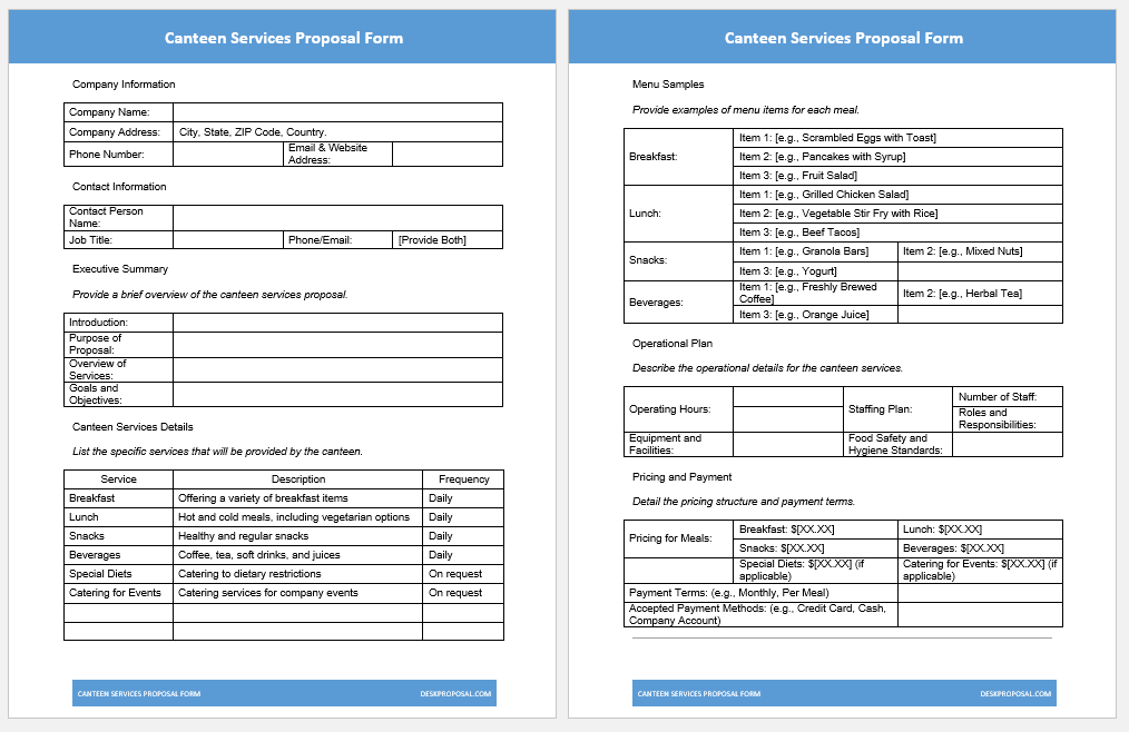 Canteen services proposal form