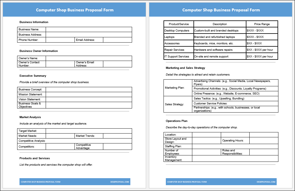 Computer shop business proposal form