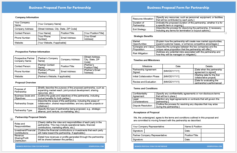 Business Proposal Form for Partnership