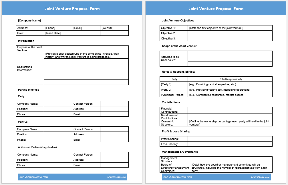 Joint venture proposal form