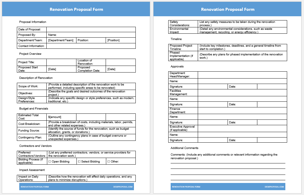 Renovation proposal form