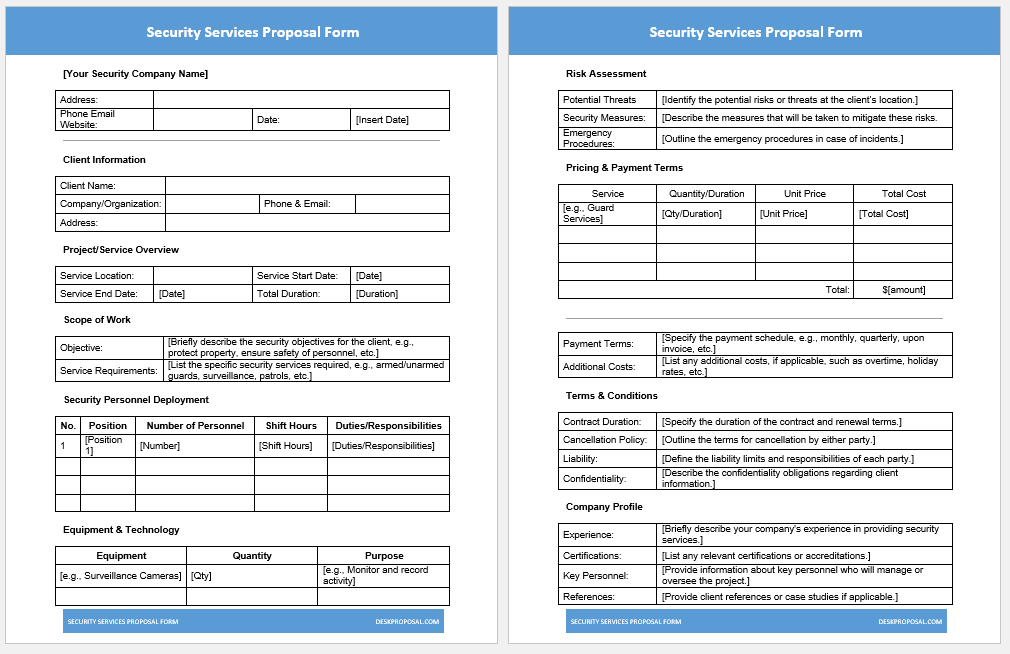 Security Services Proposal Form