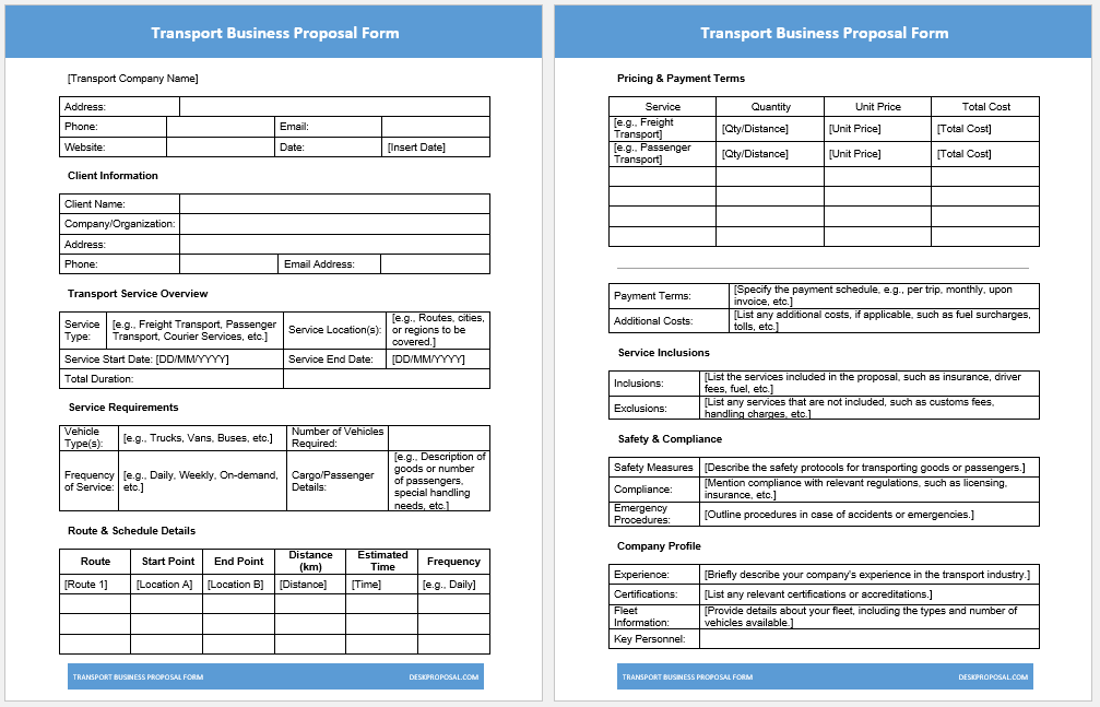 Transport Business Proposal Form