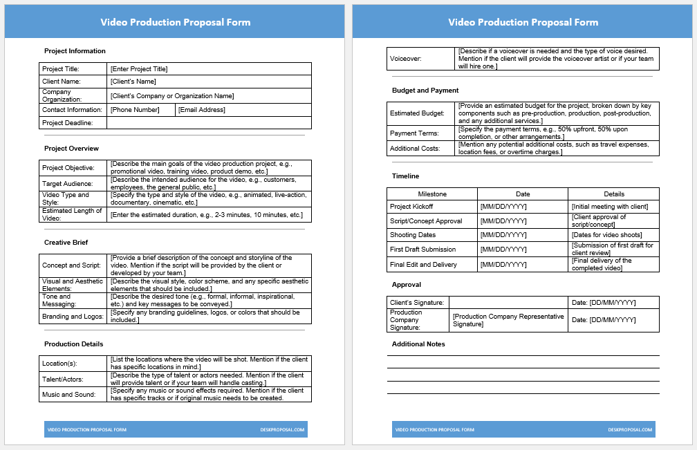 Video production proposal form