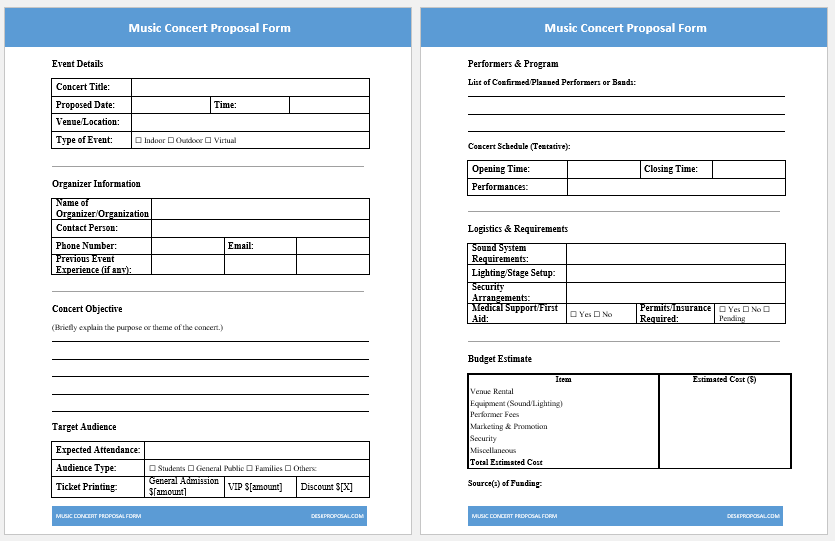 Music Concert Proposal Form