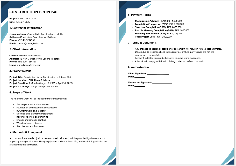 Construction Proposal Form