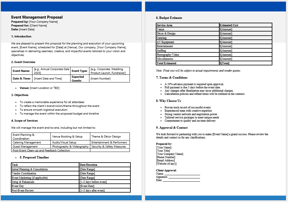 Event management proposal form