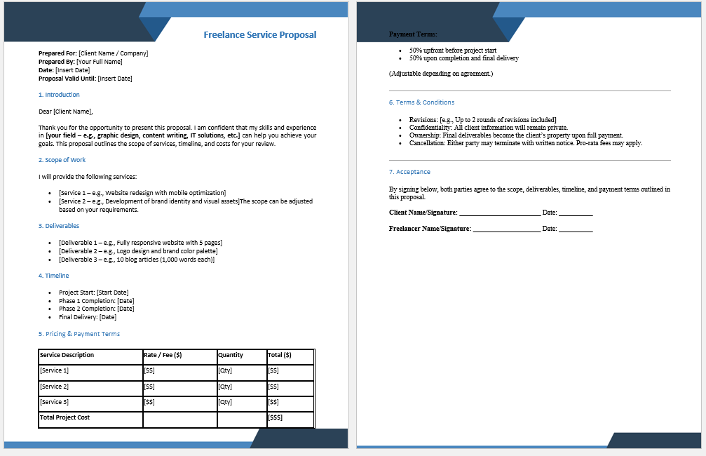 Freelance Service Proposal Form